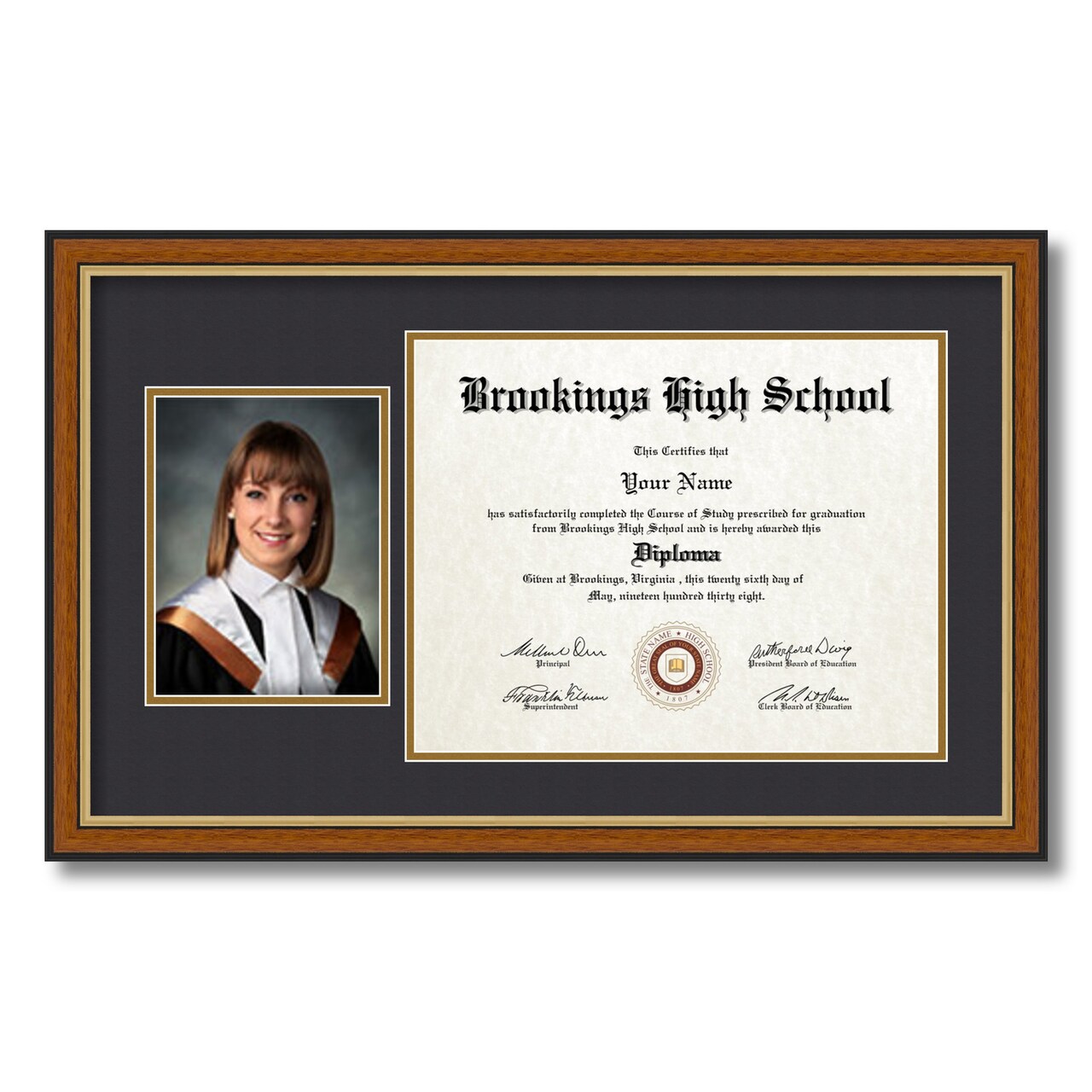 ArtToFrames 11x14 inch Diploma Frame with 6" x 8" Inch Image Opening - Framed with Black and Gold Mats, Comes with Regular Acrylic and Sawtooth Hanger for Wall Hanging (DT-11x14)